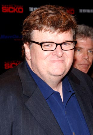 Director Michael Moore at the premiere of Sicko.