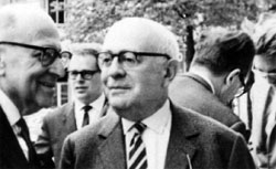 Theodor Adorno (center).