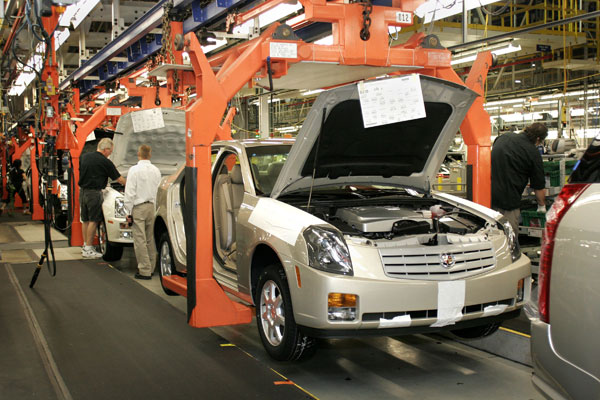 A Cadillac on the GM assembly line.