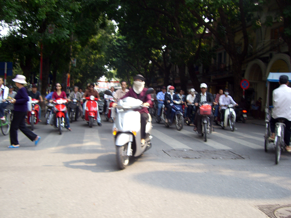 Motorbike traffic in Hanoi.