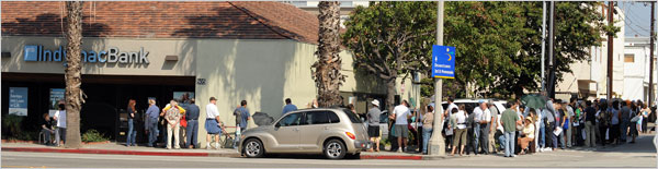 Customers queued at an IndyMac Bank branch in California.