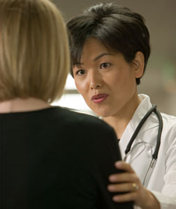 A doctor and patient.