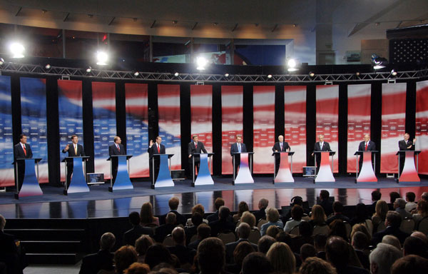 GOP candidates at their podiums.