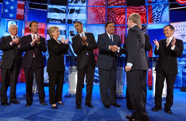 Democratic presidential candidates and New Hampshire Gov. John Lynch.