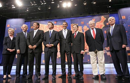 Hillary Clinton, Joseph Biden, Bill Richardson, John Edwards, Barack Obama, Dennis Kucinich, Mike Gravel, and Christopher Dodd.