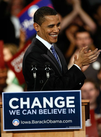 Barack Obama thanks supporters after the Iowa caucuses.