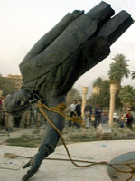 Toppled statue of Saddam Hussein in Baghdad. Click image to expand.