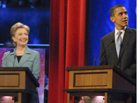 Hillary Clinton and Barack Obama debate In Philadelphia. Click image to expand.