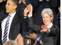 Barack Obama and Kathleen Sebelius. Click image to expand.