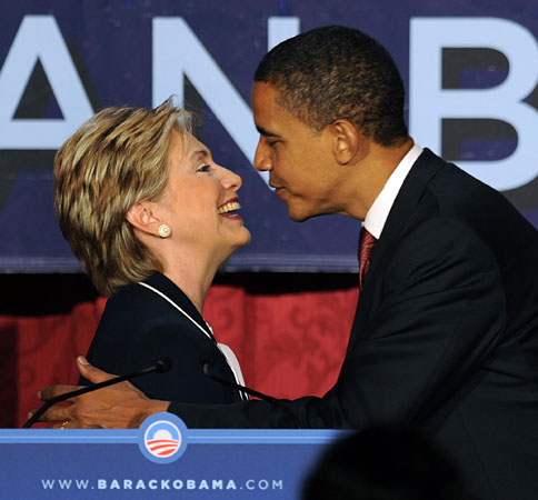 Former rivals Hillary Clinton and Barack Obama.
