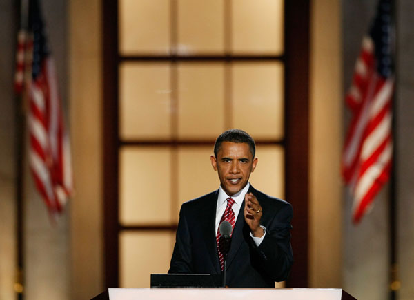 Barack Obama during his nomination acceptance speech in Denver.