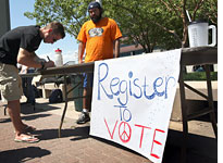 A college student registers to vote. Click image to expand.