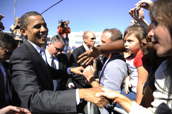 Barack Obama with supporters in Florida.