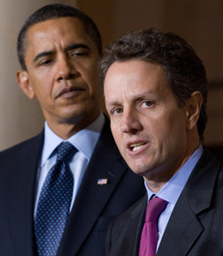 President Barack Obama and Treasury Secretary Timothy Geithner. Click image to expand.