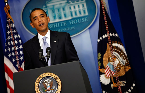 Barack Obama speaks during a news conference at the White House.