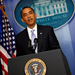 Barack Obama speaks during a news conference at the White House.