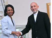 Condoleezza Rice with Afghan President Hamid Karzai. Click image to expand.