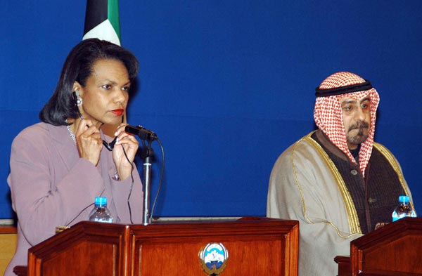 Secretary of State Condoleezza Rice with Kuwaiti Foreign Minister Sheikh Mohammed Sabah al-Salem al-Sabah.