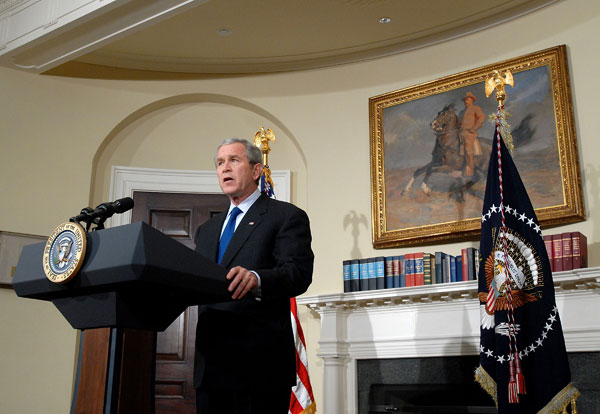 President George W. Bush speaks on the fourth anniversary of the start of the war in Iraq.
