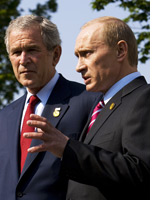 Vladimir Putin, right, and George Bush 
Click image to expand.