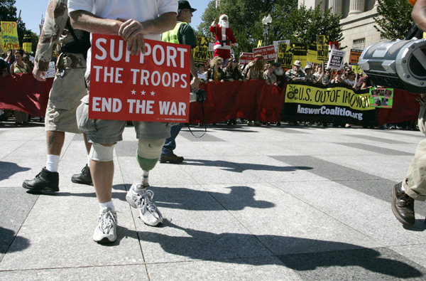 A veteran protests the war in Iraq.