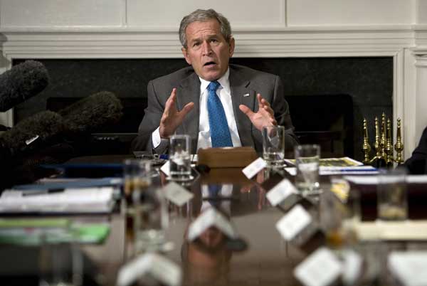 President Bush during his video conference with leadership in Afghanistan.