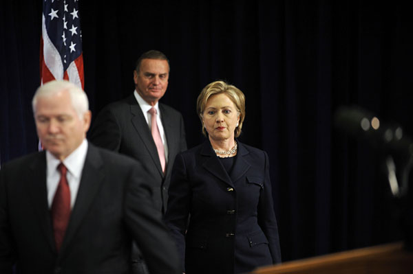 Robert Gates, James Jones, and Hillary Clinton.