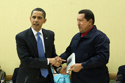 Barack Obama and Hugo Chávez.  Click image to expand.