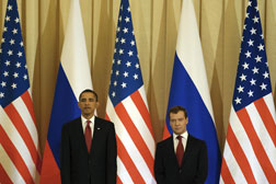 U.S. President Barack Obama and Russian President Dmitry Medvedev. Click image to expand.