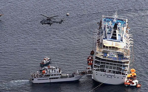 The cruise ship Sea Diamond is evacuated off the coast of Greece.
