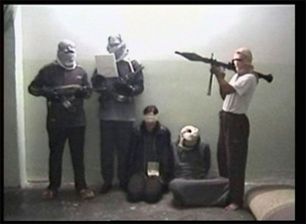 Terrorist and hostages.
