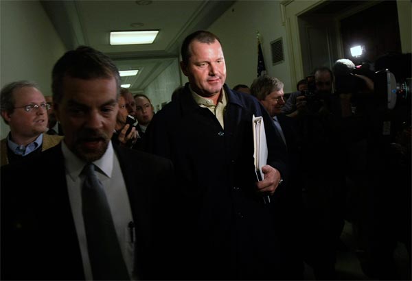 Former Yankees pitcher Roger Clemens visits Congress in advance of his testimony before a House committee.