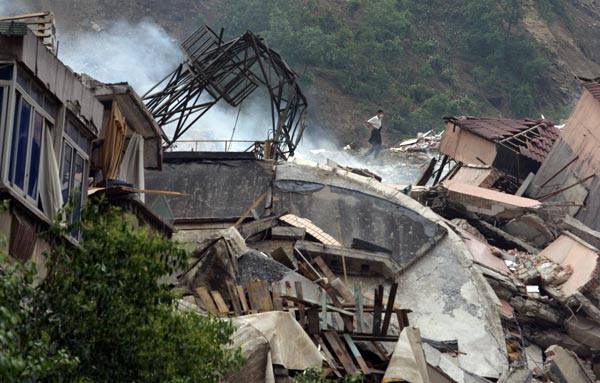 The aftermath of the earthquake in Sichuan Province, China.
