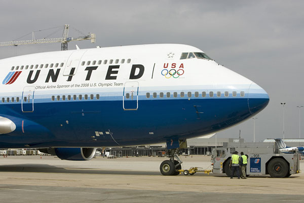 A United airliner at Dulles International Airport.