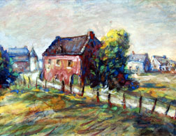 A photograph of a landscape titled "Village scene" attributed to Adolf Hitler. Click image to expand.
