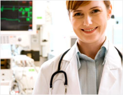 A doctor in a white coat. 