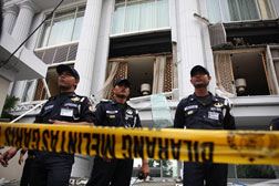 Bombed hotel in Jakarta, Indonesia. Click image to expand.