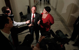 Rep. Joe Wilson and his wife talk to the press. Click image to expand.