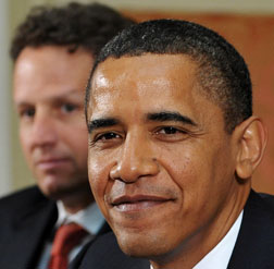 US President Barack Obama, with US Treasury Secretary Timothy F. Geithner.