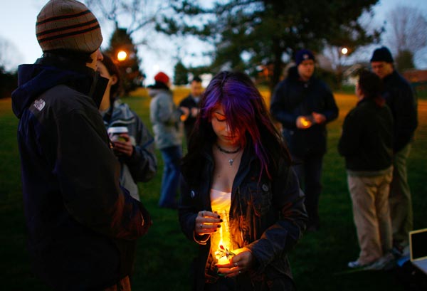 Sixteen-year-old Jessica Hill at a vigil for the victims of the Virginia Tech shootings.