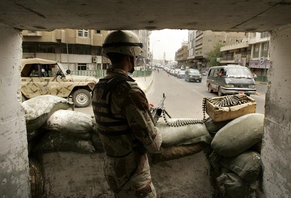 An Iraqi soldier on duty in central Baghdad.