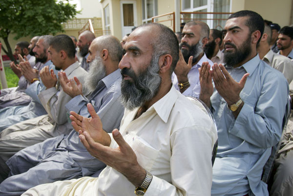 Afghan prisoners released from Bagram Air Force Base in 2005.