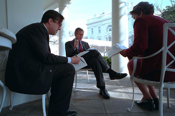 Michael Gerson with President Bush and Karen Hughes in 2002.