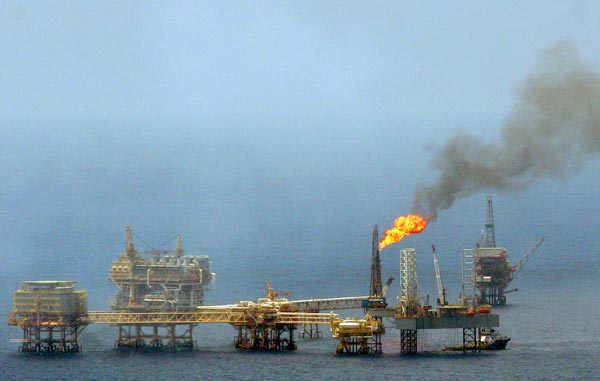 An oil rig in the Gulf of Mexico.