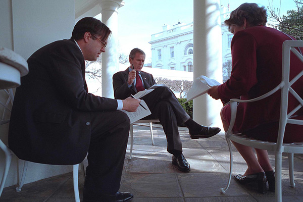 Michael Gerson with President George W. Bush and Karen Hughes.