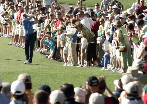 Tiger Woods in a practice round for the 71st Masters Golf Tournament.