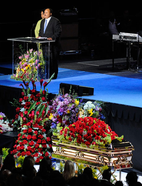 Michael Jackson's casket at the singer's public memorial service.