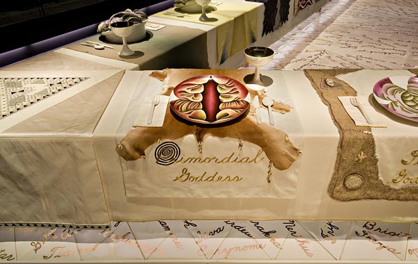 Place setting for the primordial goddess at The Dinner Party.