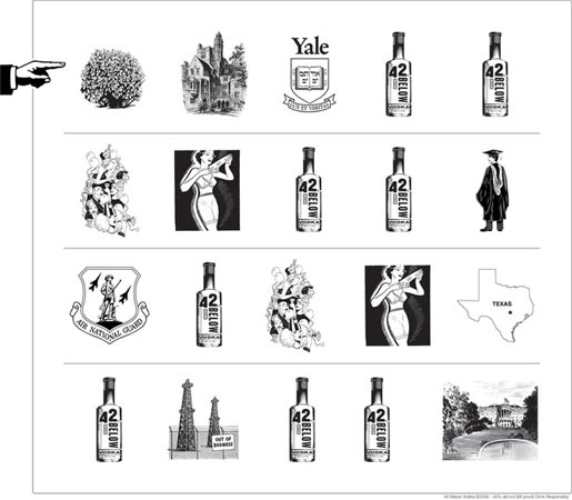 President George W. Bush-inspired print ad campaign for 42 Below vodka.