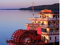 A paddlewheel gaming boat floats off Natchez, Miss.